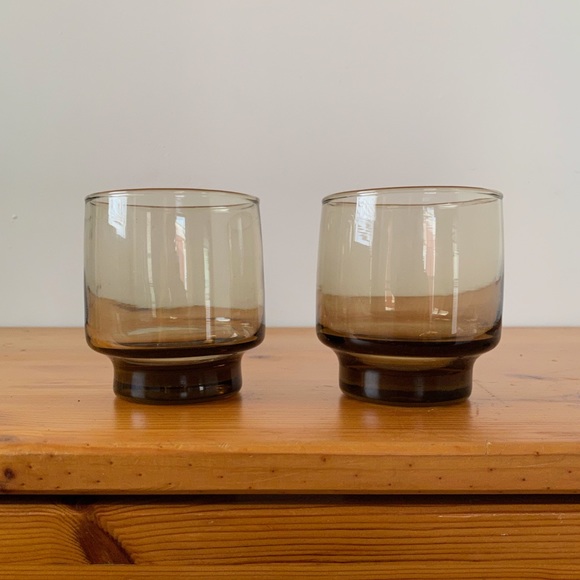 {SOLD} NIB Set mid-century modern smoky rock glasses by Libbey Co - Picture 2 of 12
